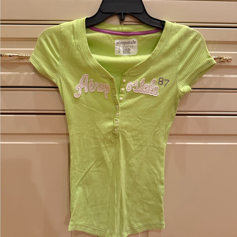 Vintage Aeropostale Light Green Ribbed Button-Up Top